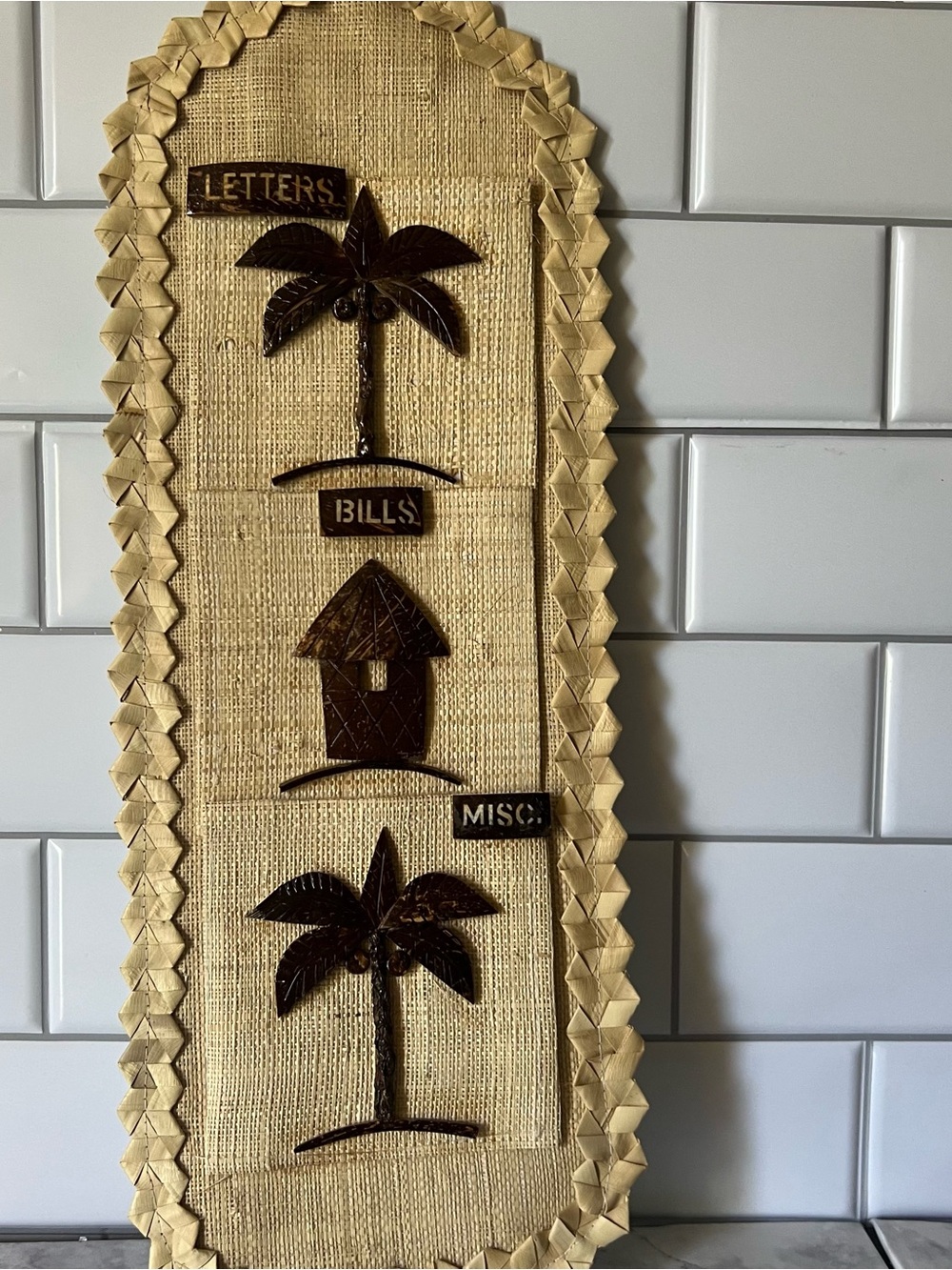 Woven Tropical Wall Organizer in Natural and Dark Brown
